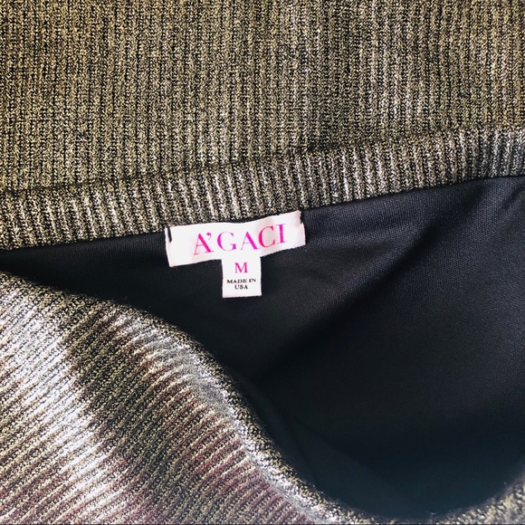 5 for $25! 💕 Agaci Golden Shimmer Black Mid Slit Pencil Skirt - Picture 2 of 10